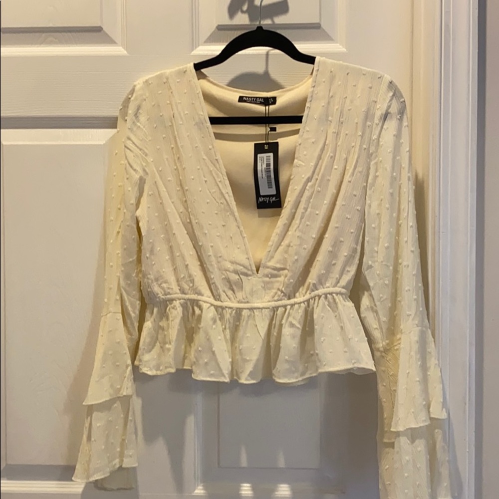 Nastygal cream long sleeve blouse NWT